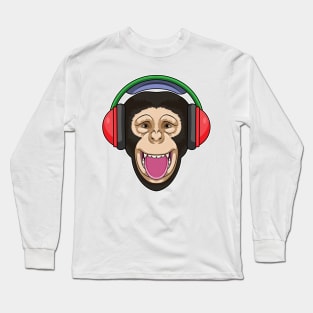 Monkey at Music with Headphone Long Sleeve T-Shirt